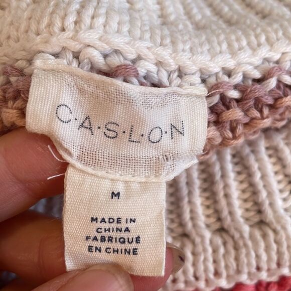 Caslon loose knit tan, pink & blue striped tunic sweater - Picture 7 of 8